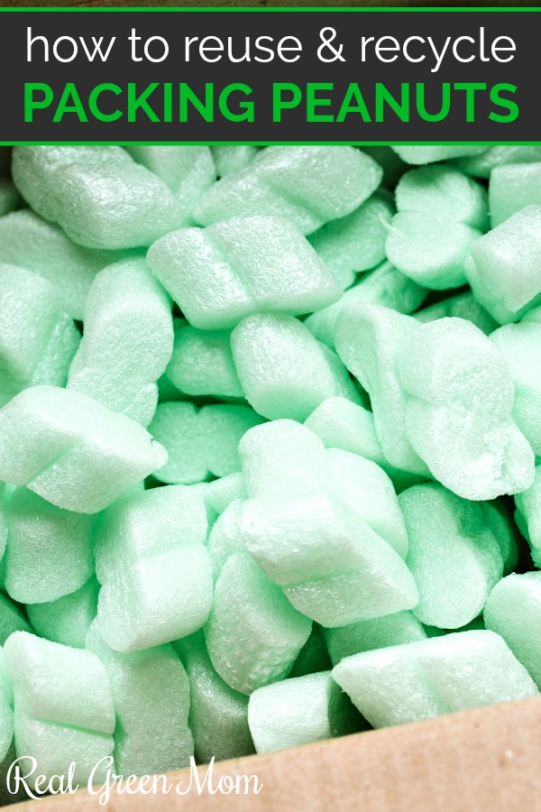 Box of green Styrofoam packing peanuts