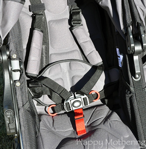 5 point harness to keep kid in their seat while you're jogging with the stroller