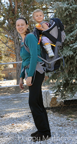 Chrystal wearing Kaylee in a Kelty backpack