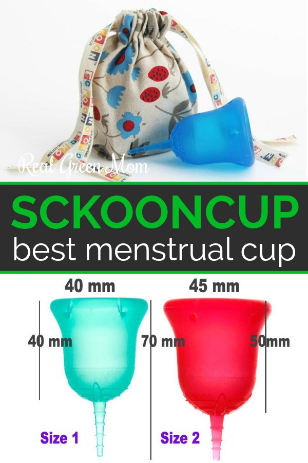 Blue Sckooncup with carrying bag and a size 1 vs a size 2 menstrual cup