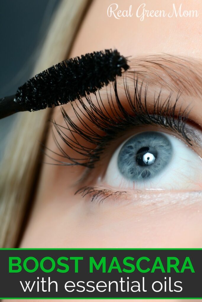 Blond woman applying mascara to her eyelashes
