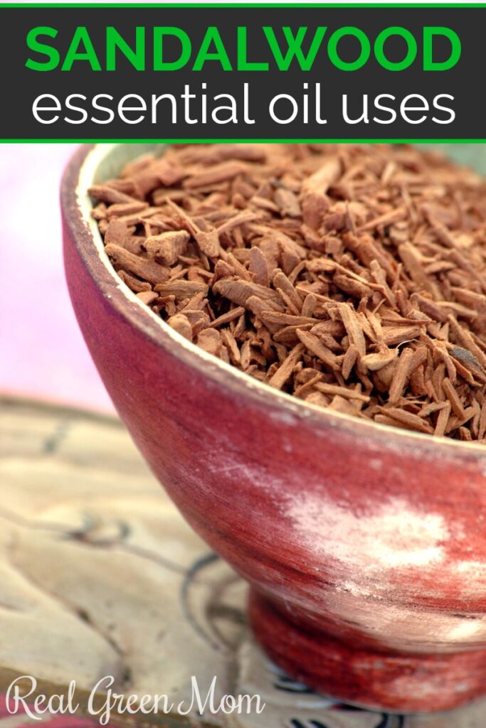 Bowl of sandalwood chips on table