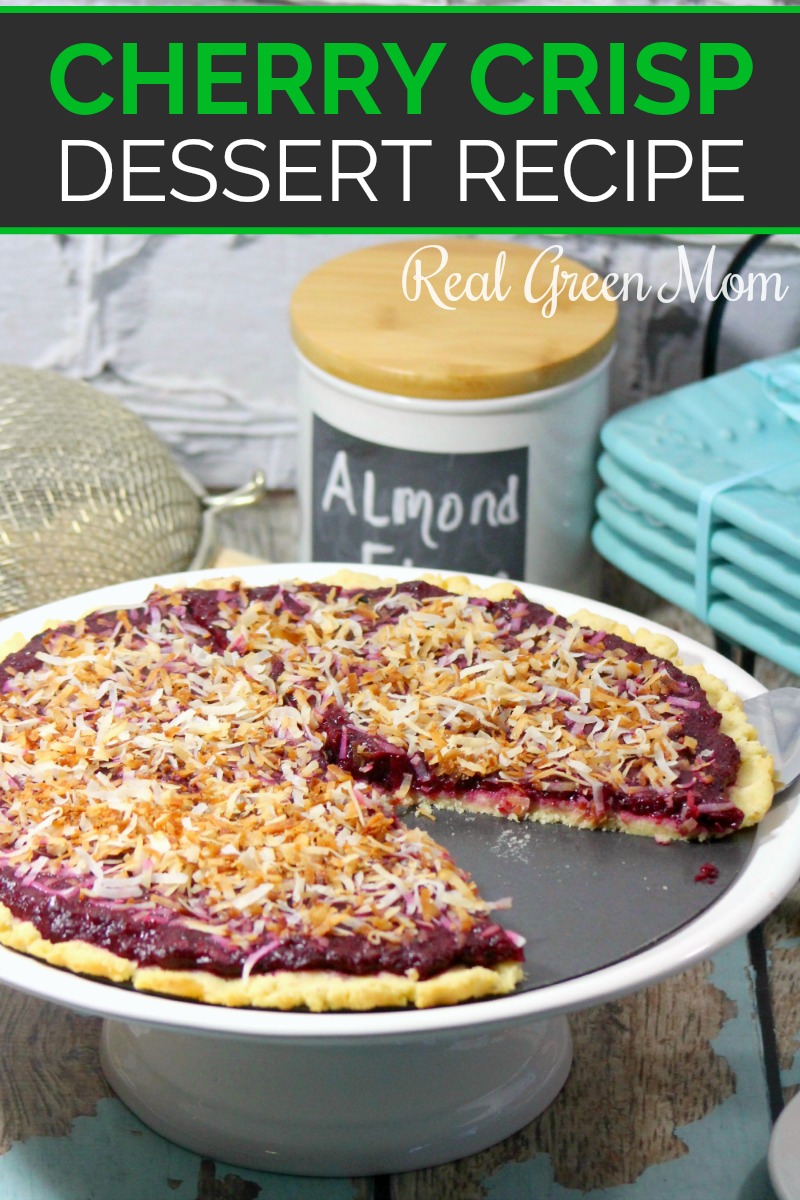 Cherry crisp dessert on a pizza serving platter