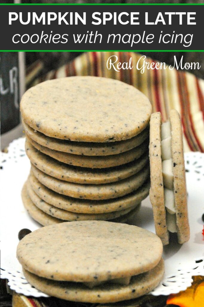 Pumpkin spice latte cookies stacked in a pile