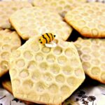 Plate of honeycomb shaped shortbread cookies