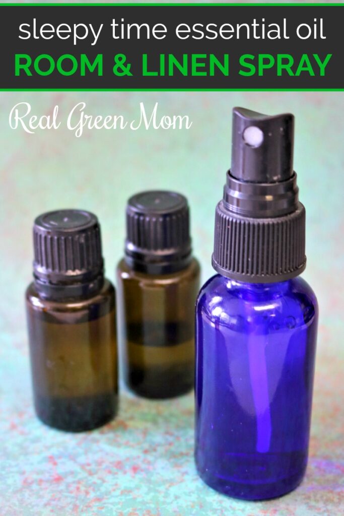 Homemade essential oil room spray on a colorful background